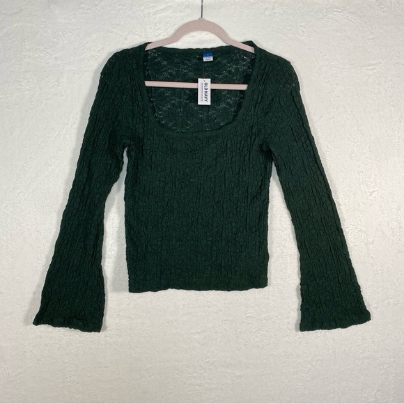 NWT Old Navy Textured Lace Scoop Neck Top Womens Size M Dark Green Flared Sleeve - Picture 3 of 10